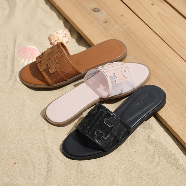 Women's summer new style sandals for celebrities and fairies, flat-soled beach travel, versatile embroidered letters, flip flops