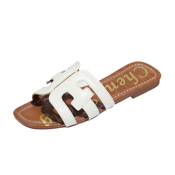Women's summer new style sandals for celebrities and fairies, flat-soled beach travel, versatile embroidered letters, flip flops